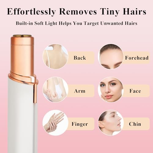 Yunmiss Facial Hair Removal for Women Men，Electric Painless Hair Removal Device Included 2 x Replacement Heads，USB Rechargeable Lady Womens Face Shaver with LED Light for Lip,Chin,Arms