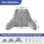 IASEAHK Reading Pillows for Sitting in Bed Adult, Back Pillow for Bed Sitting Up, Backrest Pillows with Shredded Foam for Adult&Teens, Support Pillow with Arms for Beds, Couch, Floor, 18in, Grey
