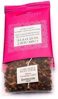 Dammann Freres Sachets, Carcadet Nuit d'été Tea Bags, Premium Gourmet French Hibiscus and Berry Herbal Tea, Individually Wrapped, 24 Count (Single Pack)