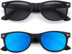 2 Pack Reader Sunglasses for Men Women Classic Rectangle Reading Glasses Outdoor Full Lenses Magnifying Eyewear UV Protection Black/Blue+2.0