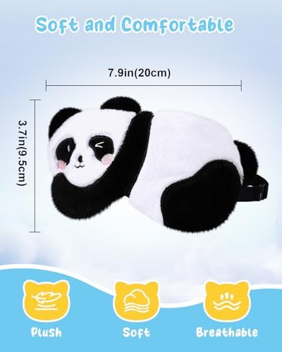 Sleep Mask for Kids - Cute Cartoon Plush Fuffy Sleeping Eye Cover Panda Kawaii Soft Eyeshade with Adjustable Strap Animal Eye Blindfold for Kids Girls Boys Teens
