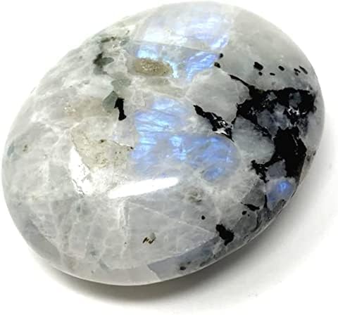 Natural Rainbow Moonstone Oval Worry Stones - Palm Pocket Energy Stone - Hand Carved Moonstone - Healing Crystal for Chakra Reiki Balancing - Polished Gemstones for Anxiety & Meditation