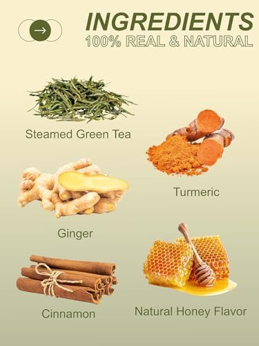 TeeLux Ginger Turmeric Green Tea Bags, Smooth Steamed Green Tea with Spicy Ginger, Earthy Turmeric & Sweet Honey Aroma, 100 Count, Hot & Iced Tea