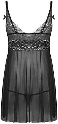 Sholeno Men's Lace Babydoll Sexy V Neck Mesh Sheer Sissy Crossdressing Chemise Nightdress Pajamas