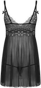 Sholeno Men's Lace Babydoll Sexy V Neck Mesh Sheer Sissy Crossdressing Chemise Nightdress Pajamas