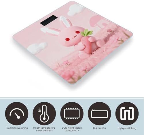 Cute Little Rabbit Body Weight Scale Accurate Stable Digital Bathroom Scale Safe Anti-Slip Home Scale with LCD Display, Anti-Slip Base & Safe Rounded Edge Design for Home Use