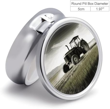 Round Pill Box Tractor Agriculture Tranquil Pill Case 3 Compartment Medicine Pill Organizer for Purse & Pocket Portable Travel Pillbox Medicine Vitamin Cod Liver Oil Storage Box Organizer