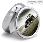 Round Pill Box Tractor Agriculture Tranquil Pill Case 3 Compartment Medicine Pill Organizer for Purse & Pocket Portable Travel Pillbox Medicine Vitamin Cod Liver Oil Storage Box Organizer