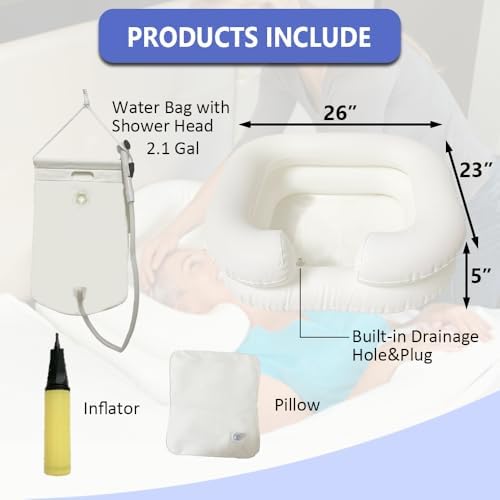 Inflatable Shampoo Basin Set - Portable Bedside Shower System Hair Washing for Disabled Elderly Bed Easy, Bedridden, Pregnancy or Patient(4 Items Include)