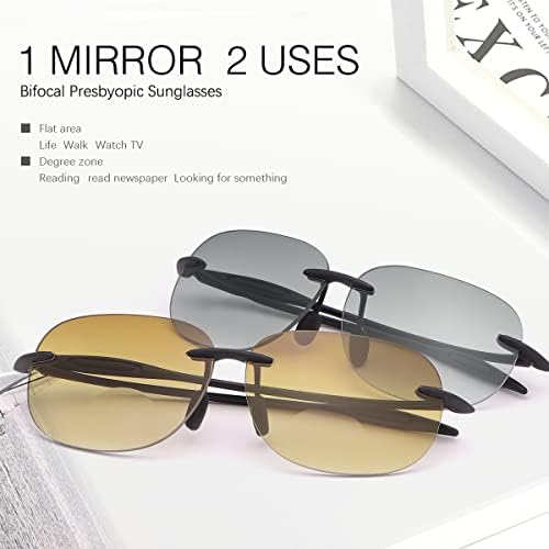 2 Pairs Rimless Bifocal Reading Glasses UV400 Protection Sunglasses Readers for Men Women Classic Eyewear Shades