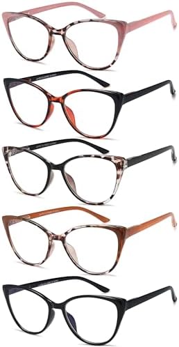 EYEURL 5 Pack Cat Eye Reading Glasses for Women-Blue Light Glasses for Woman Fashion Readers with Spring Hinge