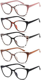 EYEURL 5 Pack Cat Eye Reading Glasses for Women-Blue Light Glasses for Woman Fashion Readers with Spring Hinge