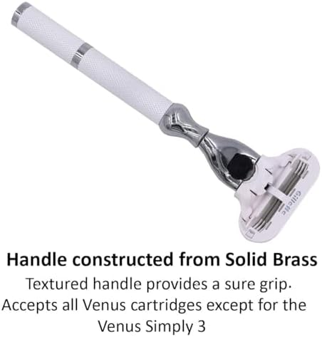 Parker Deluxe Triple Blade Razor for Women–Compatible with Gillette Venus or Gillette Mach 3 Cartridges–5.5 Inch Textured Brass Frame Handle-One Gillette Venus Cartridge Included
