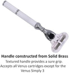 Parker Deluxe Triple Blade Razor for Women–Compatible with Gillette Venus or Gillette Mach 3 Cartridges–5.5 Inch Textured Brass Frame Handle-One Gillette Venus Cartridge Included