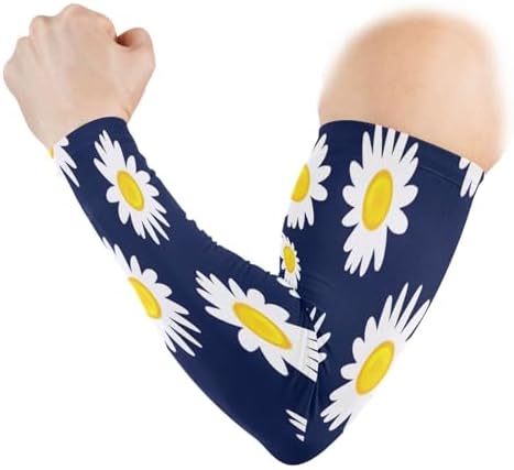 White Daisies Cooling Arm Sleeves for Men Women, UV Sun Protection Compression Sleeves, Arm Covers Breathable for Basketball Baseball Golf Cycling, Tattoo Cover(1 pair)