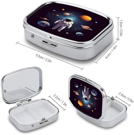 Astronaut Solar System Planets Pill Box Medicine Pill Organizer Small Pill Case Travel Pill Container Portable Pill Case for Pocket 2 Compartment Pill Holder Pill Boxes for Travel