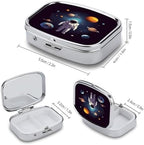 Astronaut Solar System Planets Pill Box Medicine Pill Organizer Small Pill Case Travel Pill Container Portable Pill Case for Pocket 2 Compartment Pill Holder Pill Boxes for Travel