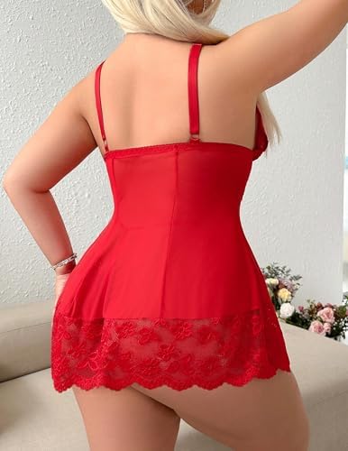 Alrovetoney Lingerie For Plus Size Women Lace Chemise Mesh Sleepwear Strappy Sexy Nightgown Boudoir Outfit