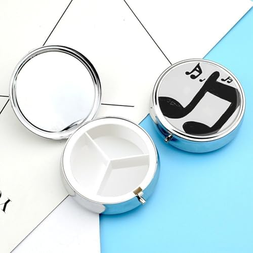 Music Note Pill Box 3 Compartments Portable Travel Pill Case Mini Medicine Organizer for Pocket Purse Metal Waterproof Medicine Container Holder Vitamin Fish Oil
