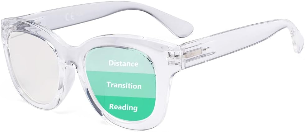 Eyekepper Oversized Progressive Readers Women - UV Protection Multifocus Computer Readers - Noline Trifocal Reading Glasses - Transparent Frame +1.00