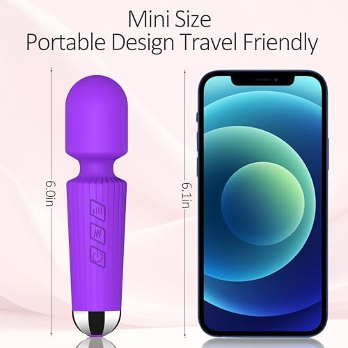 Mini Cordless Massager - 8 Intensity Levels & 20 Quiet ＆ Waterproof Vibration Modes, Handheld Wand Massage for Neck, Back, Shoulder, Muscle Pain Relief (Purple)