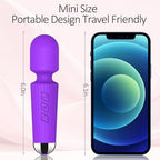 Mini Cordless Massager - 8 Intensity Levels & 20 Quiet ＆ Waterproof Vibration Modes, Handheld Wand Massage for Neck, Back, Shoulder, Muscle Pain Relief (Purple)