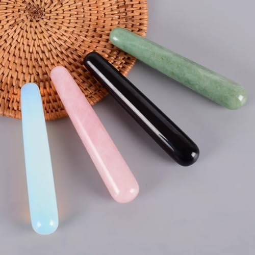 Natural Stone Massagestick Crystal Mineral Quartz Eye Acupoint Pen Gua Sha Yoni Wand Relax Body Beauty Tool(Rock Quartz)