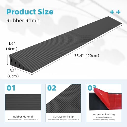 1.6" Rise Rubber Threshold Ramp for Doorways, Wheelchair Ramp for Home Entrance, Door Threshold Ramp for Wheelchairs, Walkers, Scooters, Strollers – Cuttable & Non-Slip Rubber Door Ramp