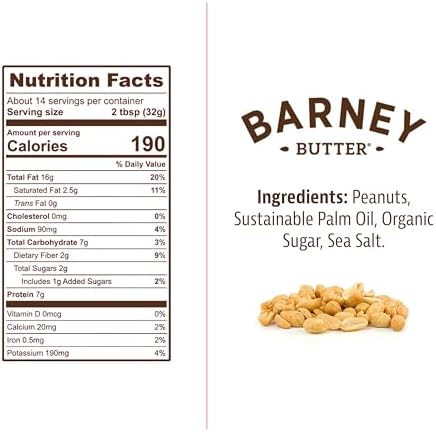 Barney Butter Peanut Butter, Crunchy, 16 Ounce Jar, Natural, No Stir, Non-GMO, Gluten Free, Keto, Vegan