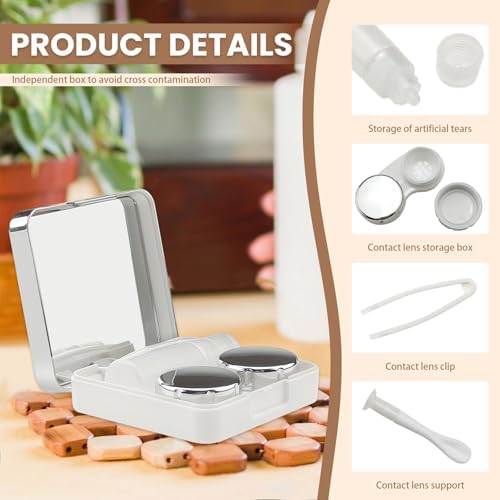 6 Pack Mirrored Surface Contact Lens Case, Travel Eye Contact Case Holder with Mirror, Remover Tool, Tweezers & Solution Bottle, Portable Lens Container Storage for Outdoor Daily