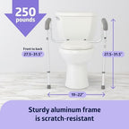 Foldable Toilet Safety Rail with Adjustable Height – Universal Fit for Standard or Elevated Seats – Aluminum Frame, Width Adjustable Armrests, Easy Install Over Toilet – Retail Box
