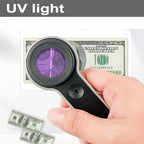 Handheld Magnifier Loupe 60x with UV and LED Lights, USB Rechargeable Illuminated Jewelers Loupe Optical Glass Magnifying Glass for Diamond, Jewelry, Coins, Stamps, Currency, Circuit Board