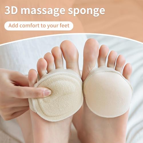 3 Pairs Ball of Foot Cushion Pads Honeycomb Fabric Forefoot Socks Pads Women's Invisible Toeless Half Socks Metatarsal Pads for Women Men Forefoot Care (3Pairs Beige, M)