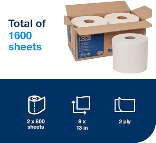 Tork Paper Wiper Centerfeed White W1/W2, Multipurpose, 2 x 800 Sheets,130211B