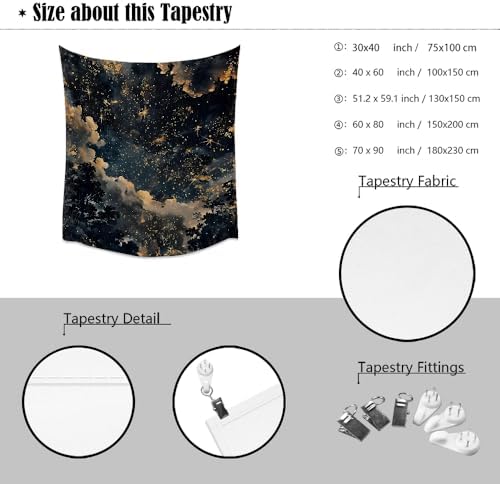 Starry Night Sky Tapestry – Celestial Constellation Clouds Wall Hanging Cosmic Galaxy Aesthetic Vintage Nightscape Tapestry Wall Art 30x40inch