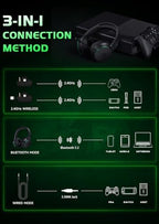 RYR Wireless Gaming Headset for Xbox Series X|S, Xbox One, PS5, PS4, Switch, Mac, Bluetooth 5.3, 3D Surround Sound, Rotatable Earmuffs, Gaming Headphones with Noise Canceling Microphones-Blackgreen