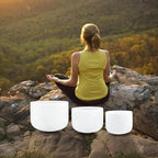 RYAN DVAN 432HZ Crystal Singing Bowl Set of 3, 6"B Crown, 7"G Throat, 8"E Solar Plexus with Case Suede Striker&O-Ring Sound Therapy for Yoga, Reiki, Chakra Healing Energy Tuning&Mindfulness Kit