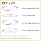 Reoxvo Gold Plated Bangle Cuff Bracelets for Women Non Tarnish Gold Bracelet Stack Jewelry Set for Women Trendy