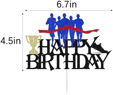 Glitter Sports Marathon Happy Birthday Cake Topper -Cheer to Marathon Running Track and field Sport Theme Decor,Men Women Player Happy Birthday Party Decorations