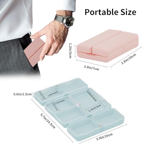 JEPELUS 2 Pack Travel Pill Organizer with Labels, 7 Compartments Moisture Proof Medicine Organizer Pill Box for Purse, Portable Medication Travel Case for Daily Vitamin Supplements(Pink/Blue)