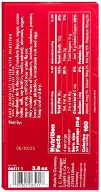 Niederegger Dark Chocolate Marzipan Bar, 110g/3.8 oz.| Delicious World-Renowned Marzipan encased with Crisp Dark Chocolate | Gourmet Confetionery. Unique and Delightful Flavor | Made in Germany since 1806 | Kosher