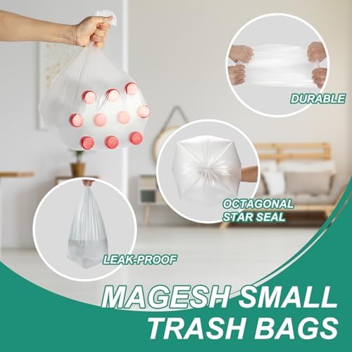 Magesh 4-6 Gallon Trash Bag Strong, Leakage-Free, Small Garbage Bags Unscented Thick for Bathroom, Office, Kitchen Small Trash Can, 15L, 1000 Bags, Clear