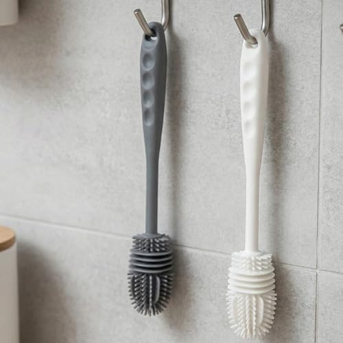Extra Long Handle Bottle Cleaning Brush, Flexible Soft Bristle Brush for Narrow Neck Flasks, Tumblers and Glassware (Gray)