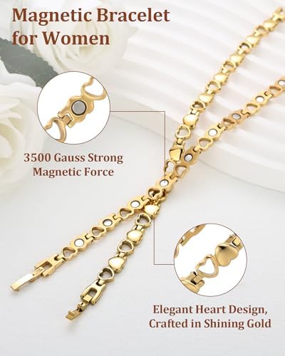 BioMag Magnetic Bracelet for Women, Titanium Steel Wristband Brazaletes for Pain Relief Solid Pure Copper Jewelry Gift with Adjustable Tool