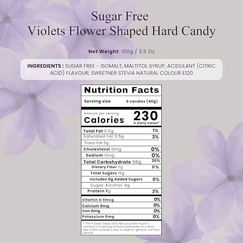 ANDY ANAND CHOCOLATIER Sugar Free & Gluten Free Violets Flower Shaped Hard Candy-Naturally Sweetened Candy Gift Box, Diabetic Friendly Zero Sugar Candies with the Essence of Violet (3.5 Oz)