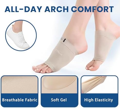 8 Pcs Arch Support Sleeves Wraps for Flat Feet Plantar Fasciitis Relief - Compression Foot Brace Socks with Gel Cushion Pad - Metatarsal Heel Spur Pain Relief Orthotic Inserts Men Women