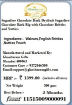 Ghasitaram Gifts Valentines Gift Valentines Day Chocolates for Girlfriend/Boyfriend/Husband and Wife Sugarfree Chocolate Dark Dryfruit Sugarfree Chocolate Bark Big with Chocolate Brittles and Nutties