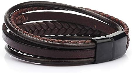 Men's Black Leather Multi-Strand Bracelet Casual Brown Braided Bracelet