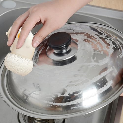 Eggshell Cleaning Brush, Cartoon Dish Scrubber, with Ergonomic Handle System, Multipurpose Fiber Ball Cleaning Brush Set, Non Scratch Kitchen Washing Tool for Pots, Dishes, Sink and Household