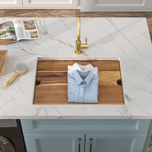 24"x18" Undermount Laundry Utility Sink Workstation – Brushed Gold NANO-PVD, 16 Gauge 304 Stainless Steel, 12 Inch Deep Single Bowl Basin for Laundry Room, RV or Utility Use
